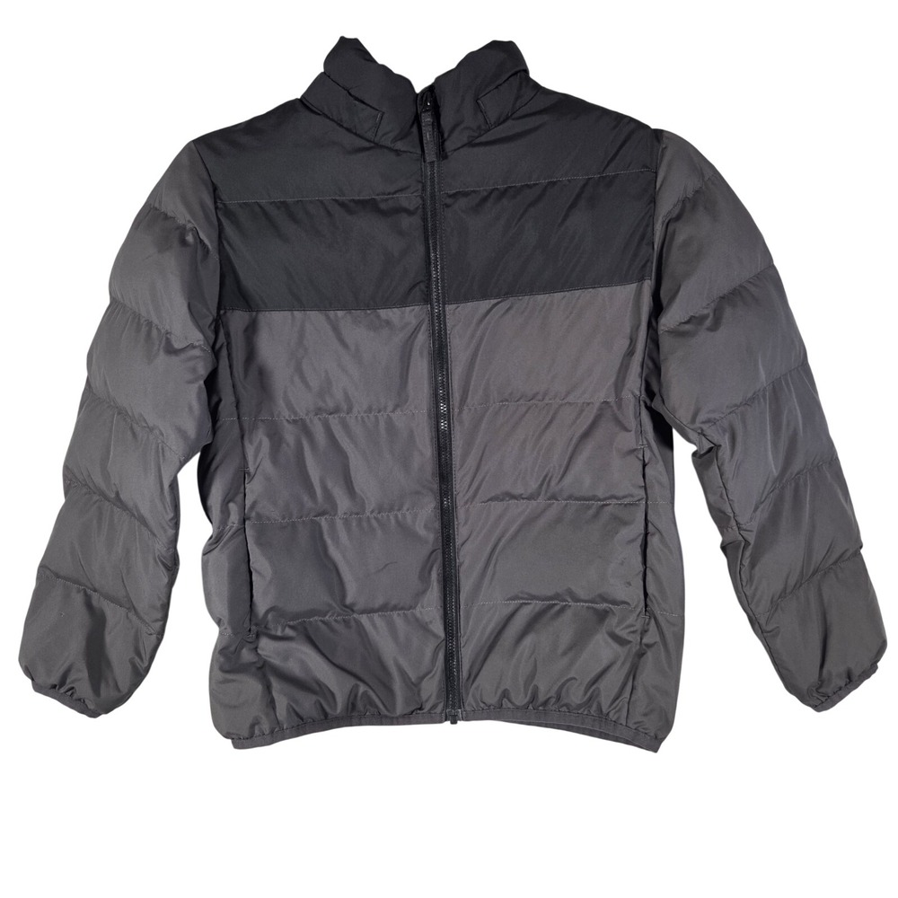 Uniqlo Puffer Jacket Kids Size 7-8 Gray Black Colorblock Padded Winter Coat